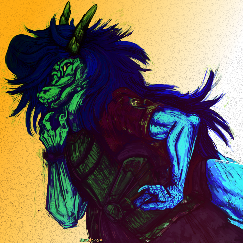 Digital painting of an anthro snake with motocross gear.